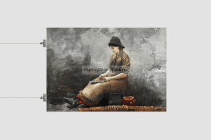 A Fishergirl Baiting Lines (1881) by Winslow Homer