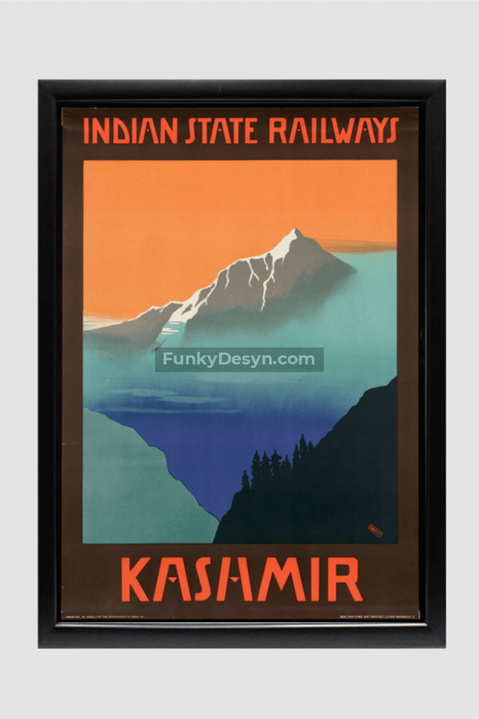 Vintage Kashmir Travel Poster 11.7X16.54 Inches/ Black Framed Decor