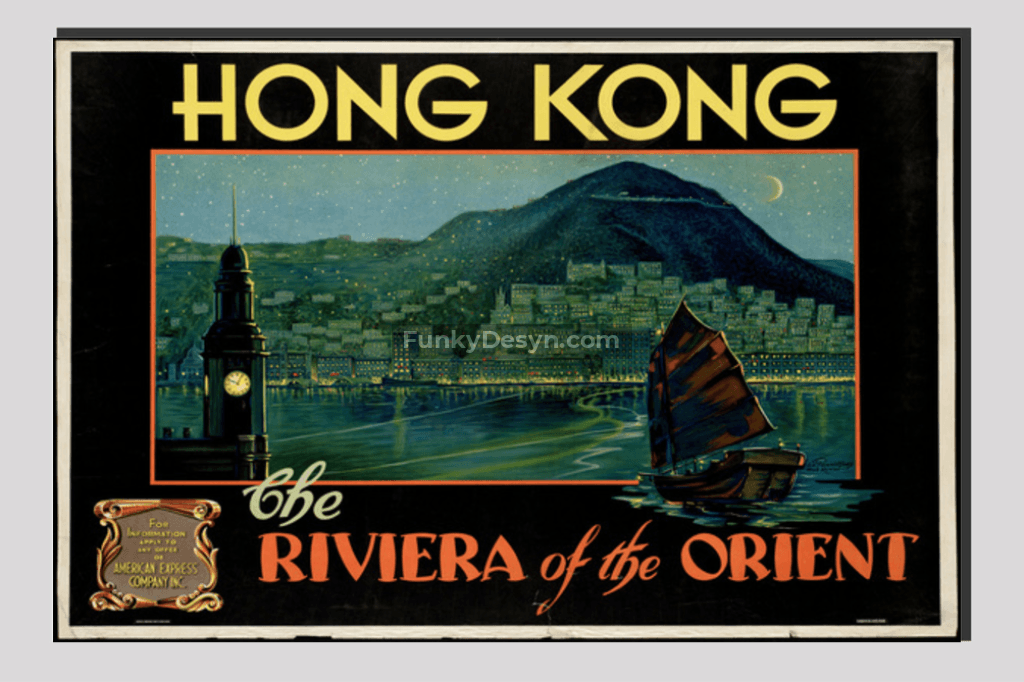 Hong Kong Vintage Travel Poster 20X30 Inches/ Wrapped Canvas Decor
