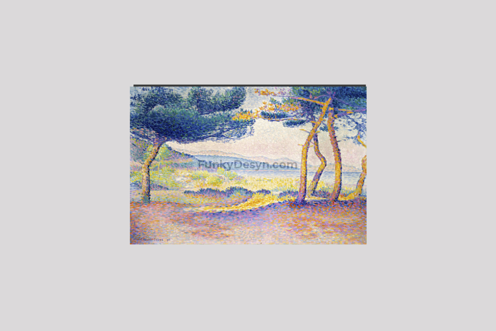 Pines Along the Shore (1896) painting in high resolution by Henri-Edmond Cross.