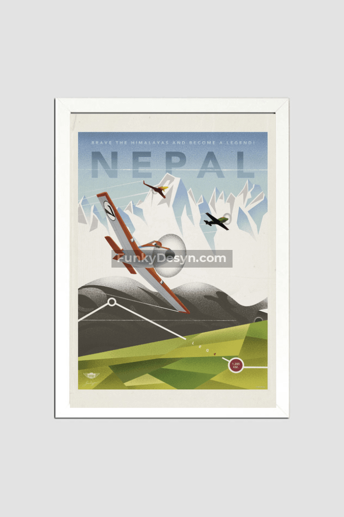 Planes Vintage Poster Nepal 8.3X11.7 Inches/ White Framed Decor