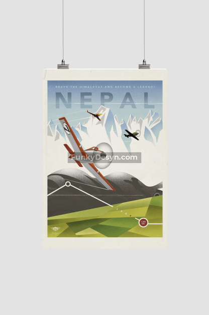 Planes Vintage Poster Nepal 8.3X11.7 Inches/ Rolled Decor