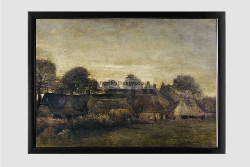 Farming Village At Twilight (1884) By Vincent Van Gogh 11.7X16.54 Inches/ Black Framed Poster