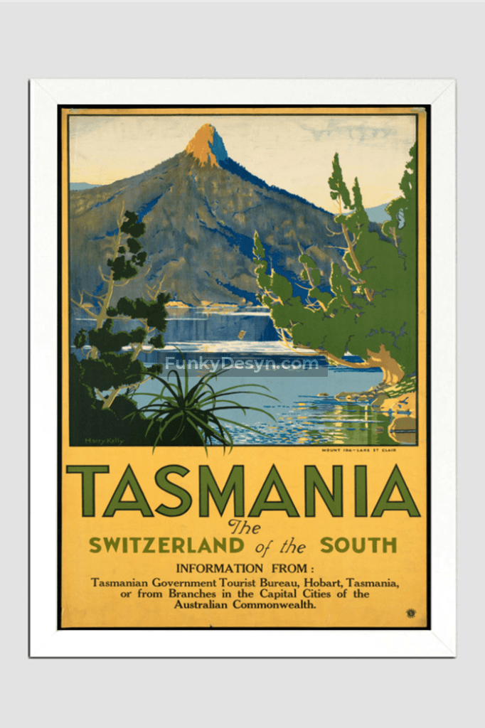 Vintage Tasmania Travel Poster 11.7X16.54 Inches/ White Framed Decor