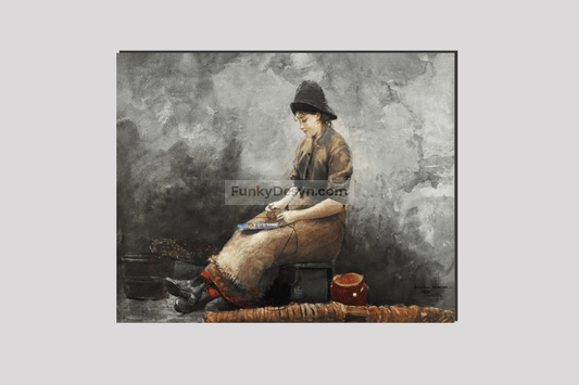 A Fishergirl Baiting Lines (1881) by Winslow Homer