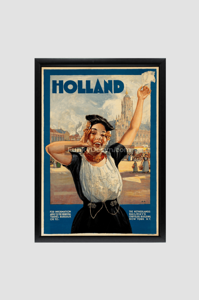 Holland Tourism Vintage Poster 8.3X11.7 Inches/ Black Framed Decor