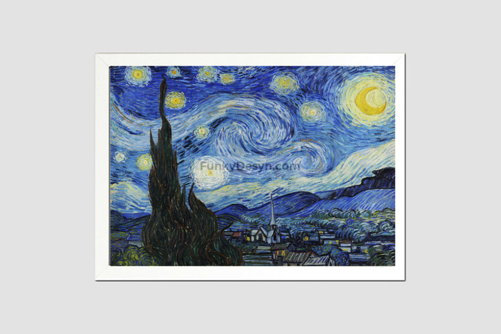 The Starry Night (1889) By Vincent Van Gogh 8.3X11.7 Inches/ White Framed Poster
