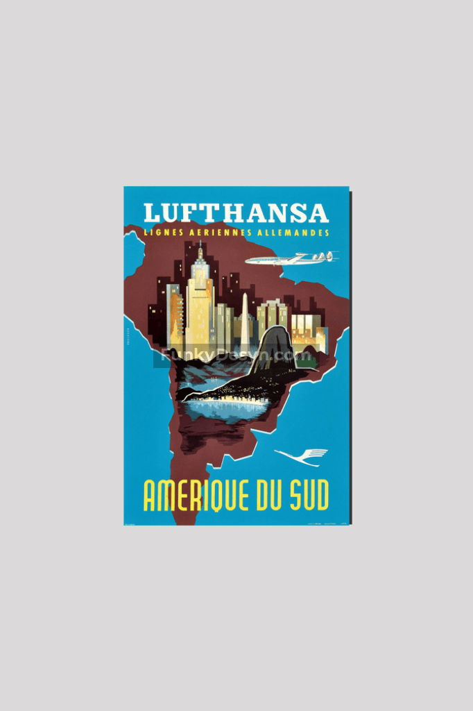 1958 Lufthansa South America Travel Poster 8X12 Inches/ Wrapped Canvas Decor