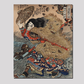 Kinhyoshi Yorin, Hero of the Suikoden by Utagawa Kuniyoshi (1753-1806), a traditional Japanese ukiyo-e style illustration of a samurai man, the hero of the Suikoden, holding katana and straw hat