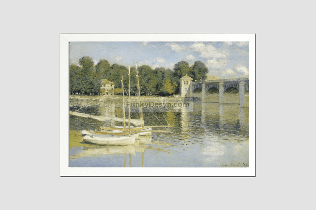 Monets The Argenteuil Bridge (1874) 8.3X11.7 Inches/ White Framed Poster
