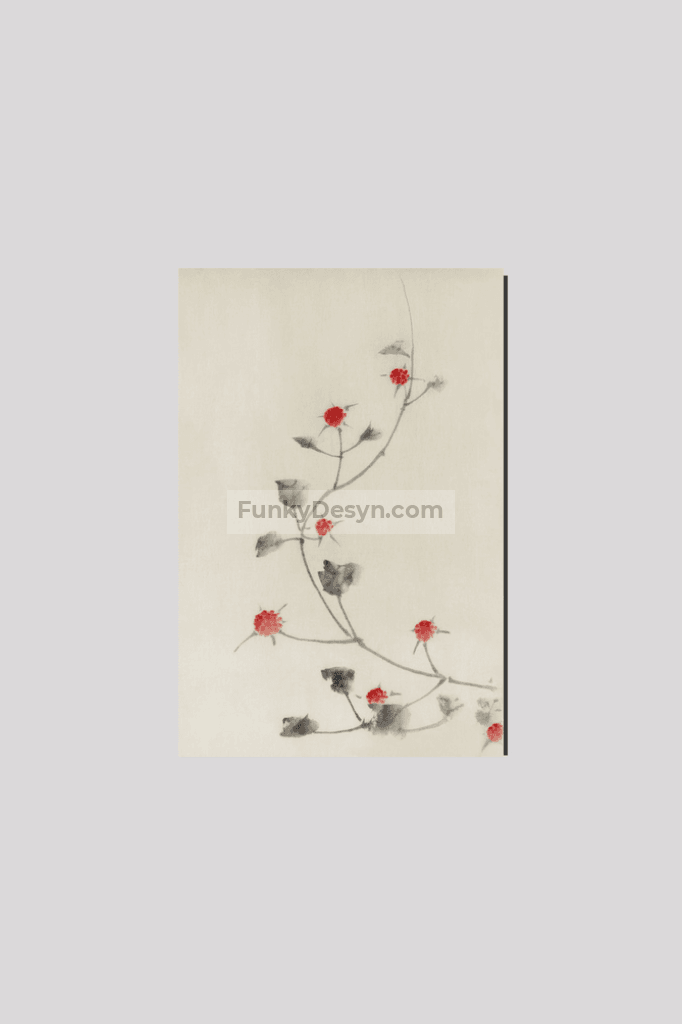 Large Pink Blossom on a Stem with Three Additional Buds by Katsushika Hokusai
