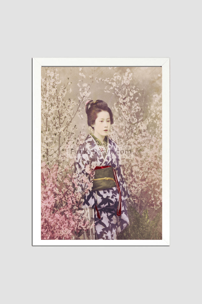 Beautiful photomechanical prints of a Geisha and Cherry Blossom (1887–1897) by Ogawa Kazumasa