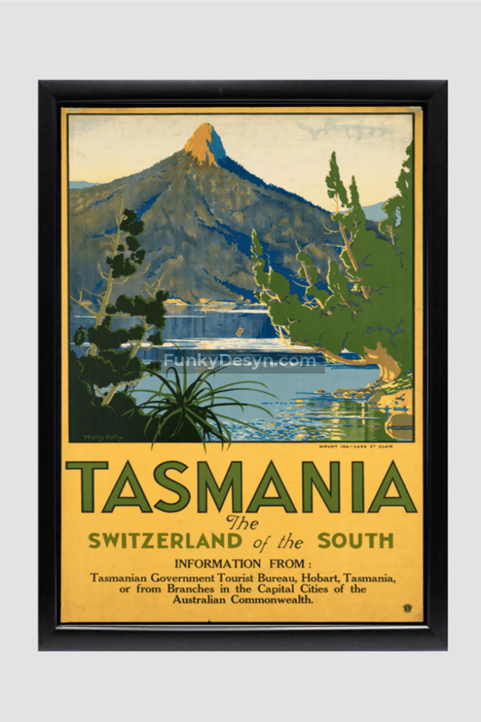 Vintage Tasmania Travel Poster 11.7X16.54 Inches/ Black Framed Decor