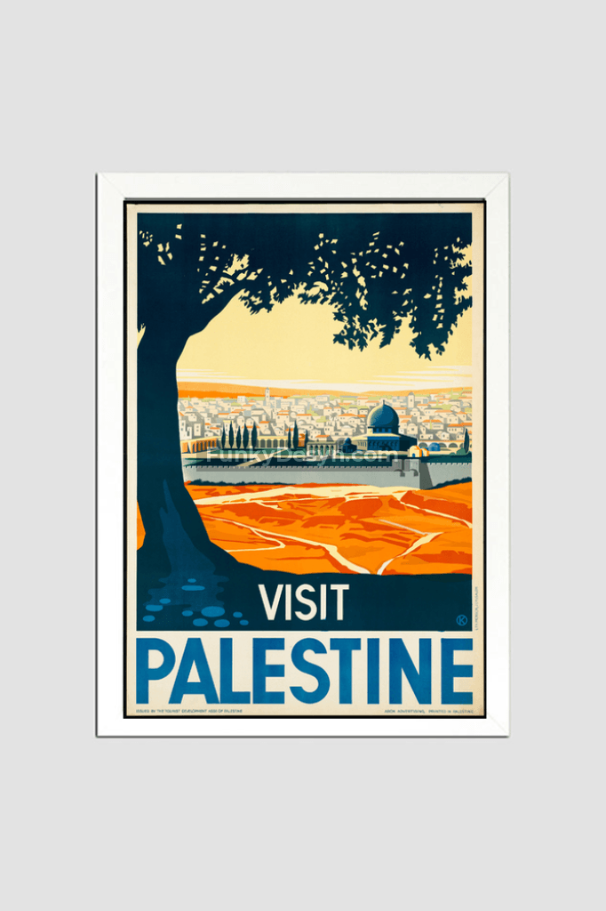 Visit Palestine Vintage Poster 8.3X11.7 Inches/ White Framed Decor