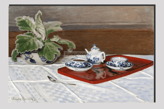 Claude Monets Still Life Tea Service (1872) 20X30 Inches/ Wrapped Canvas