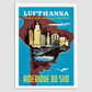 1958 Lufthansa South America Travel Poster 8.3X11.7 Inches/ White Framed Decor