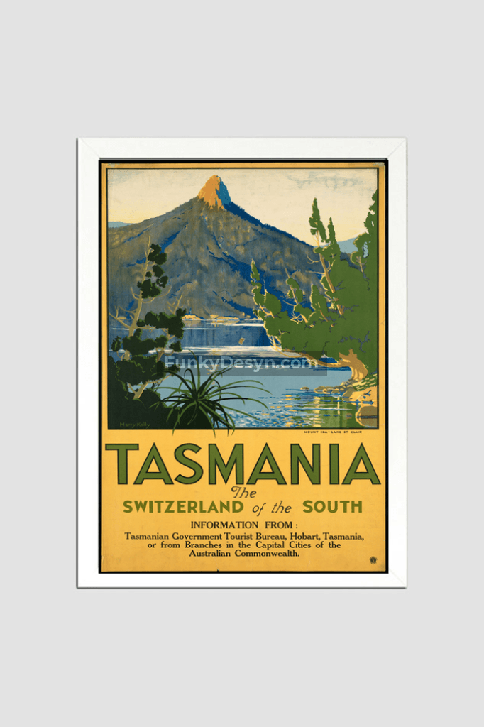 Vintage Tasmania Travel Poster 8.3X11.7 Inches/ White Framed Decor