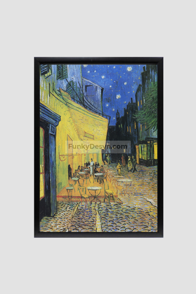 Vincent Van Goghs Café Terrace At Night (1888) Famous Painting 8.3X11.7 Inches/ Black Framed Poster