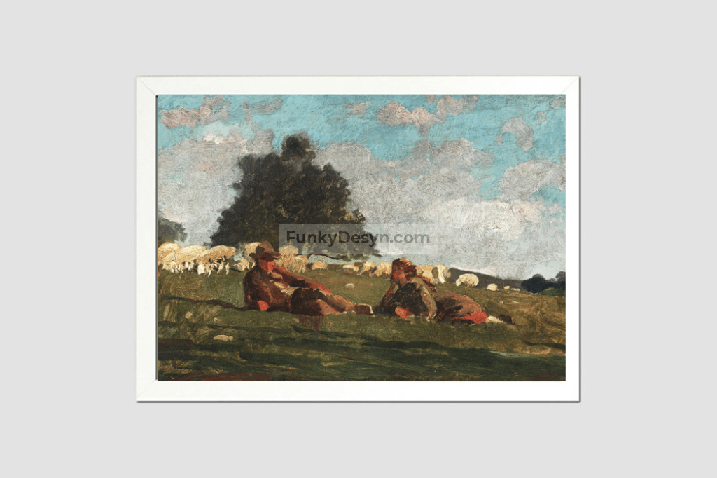 Boy and Girl in a Field with Sheep (1878) by Winslow Homer