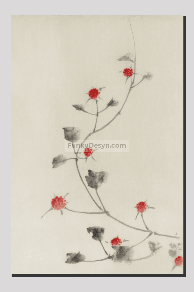 Large Pink Blossom on a Stem with Three Additional Buds by Katsushika Hokusai