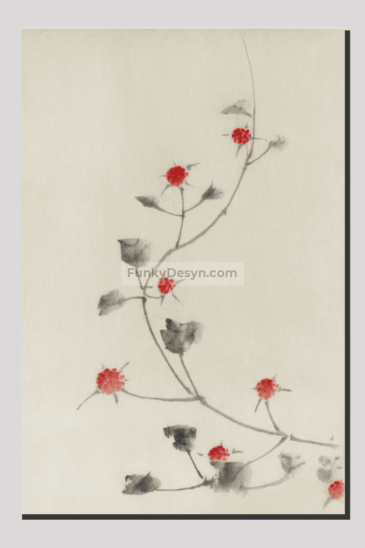 Large Pink Blossom on a Stem with Three Additional Buds by Katsushika Hokusai