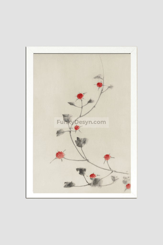 Large Pink Blossom on a Stem with Three Additional Buds by Katsushika Hokusai