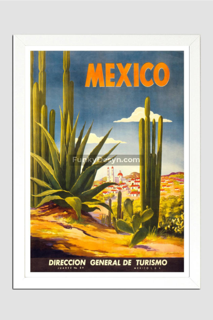 Direccion General De Turismo - Mexico Vintage Travel Poster 11.7X16.54 Inches/ White Framed Decor
