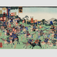 Kawanakajima no Kassen by Utagawa Kuniyoshi (1798-1861), a woodcut diptych of battle at Kawanakajima, showing two armies of cavalry in a battle with swordsmen and archers on horseback