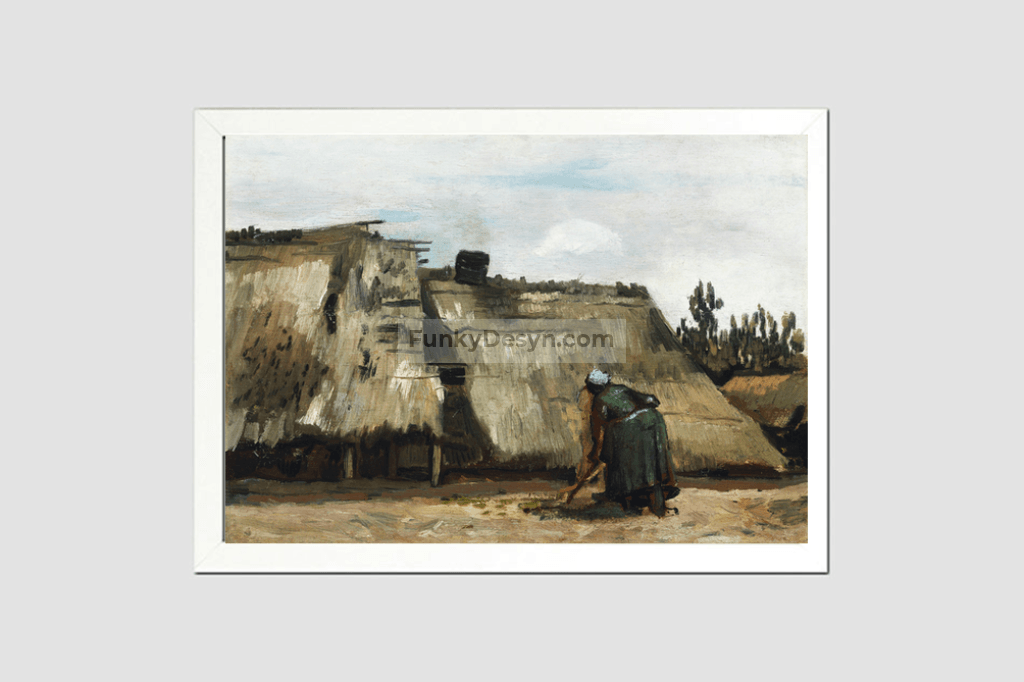 A Peasant Woman Digging In Front Of Her Cottage (C.1885) By Vincent Van Gogh. 8.3X11.7 Inches/ White