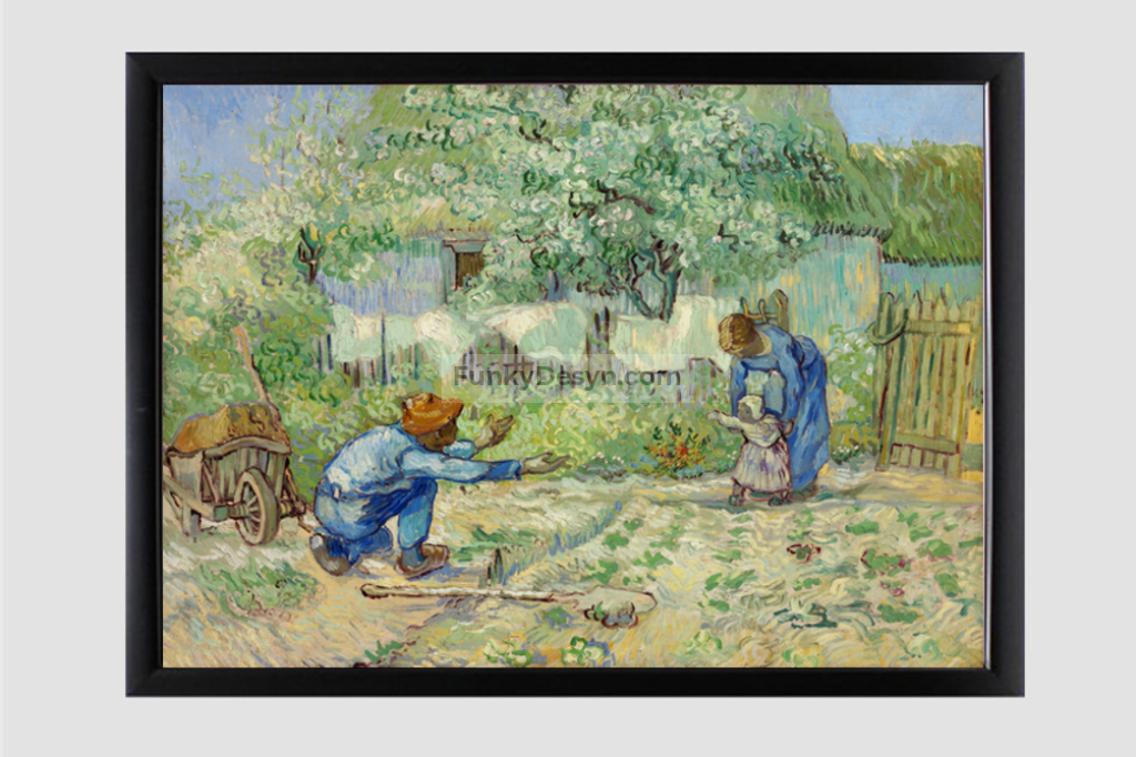 First Steps After Millet (1890) By Vincent Van Gogh. 11.7X16.54 Inches/ Black Framed Poster