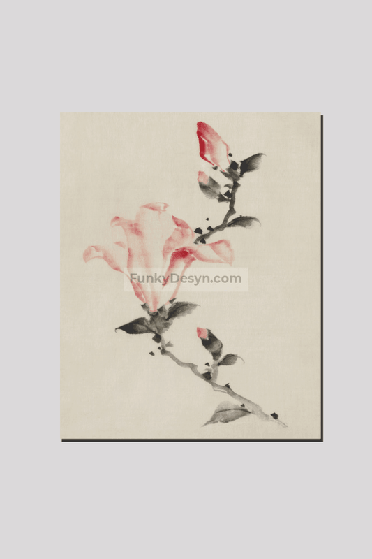 Large Pink Blossom on a Stem with Three Additional Buds by Katsushika Hokusai