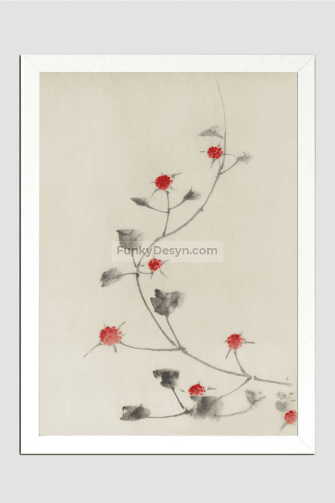 Large Pink Blossom on a Stem with Three Additional Buds by Katsushika Hokusai