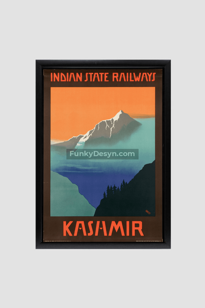 Vintage Kashmir Travel Poster 8.3X11.7 Inches/ Black Framed Decor