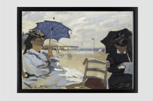 Claude Monets The Beach At Trouville (1870) 11.7X16.54 Inches/ Black Framed Poster