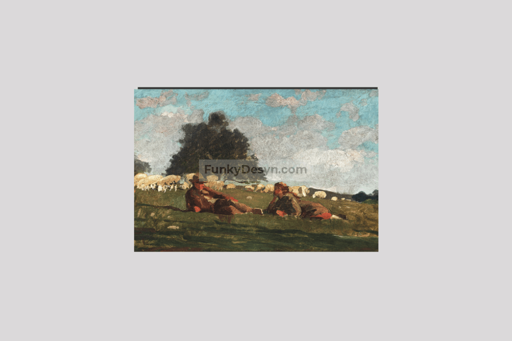 Boy and Girl in a Field with Sheep (1878) by Winslow Homer