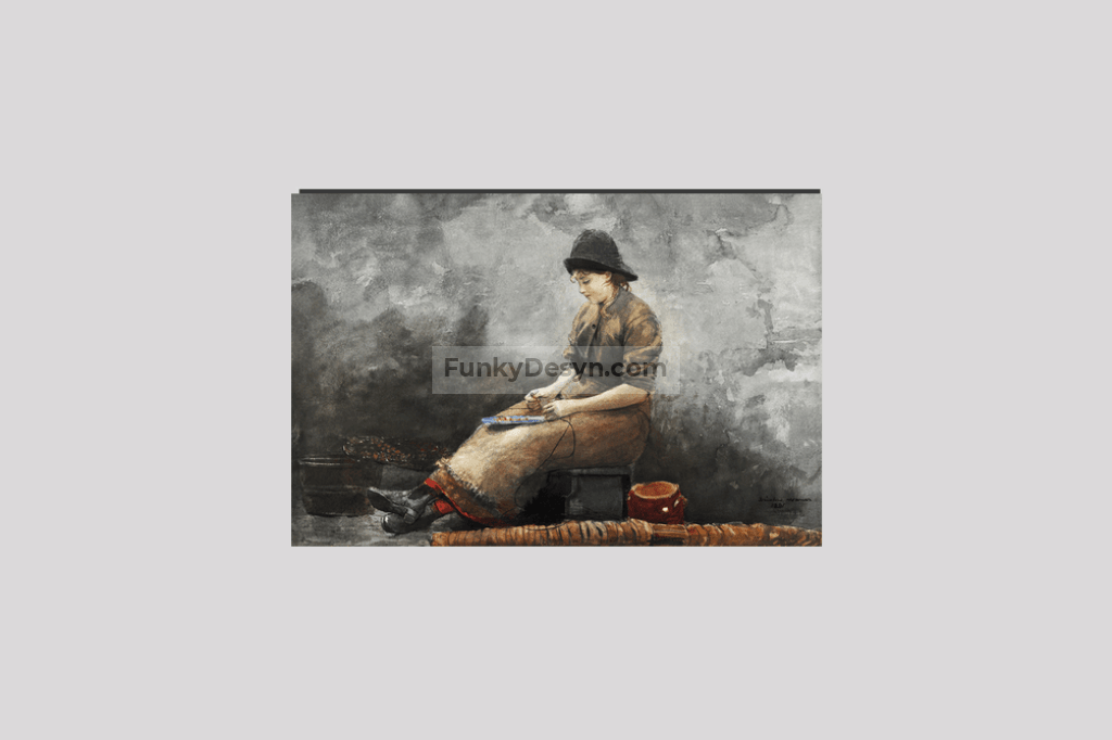 A Fishergirl Baiting Lines (1881) by Winslow Homer