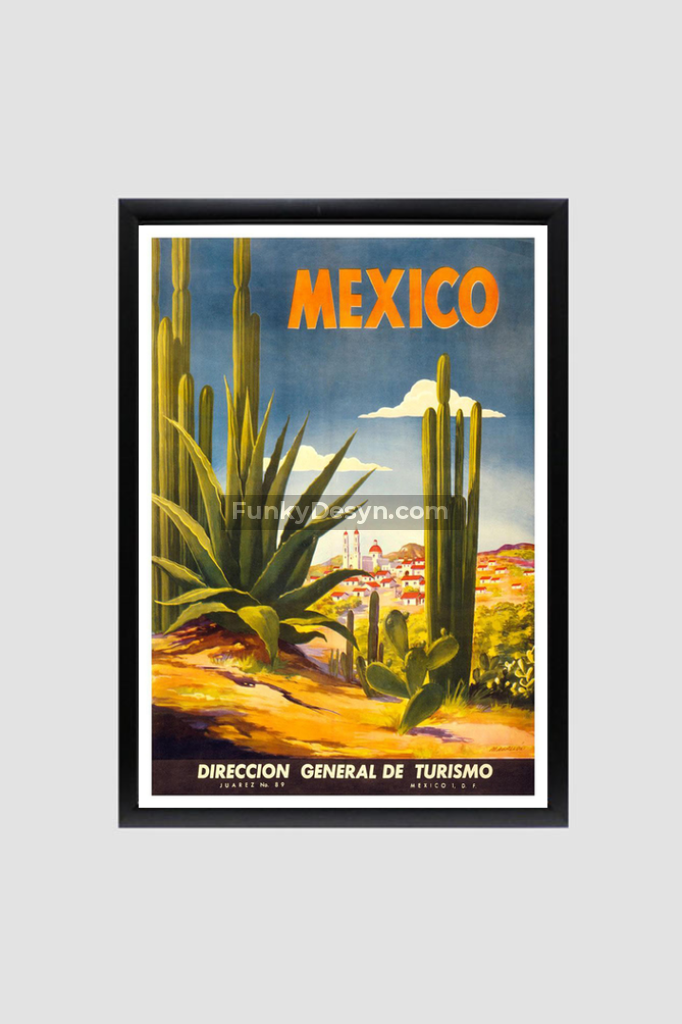 Direccion General De Turismo - Mexico Vintage Travel Poster 8.3X11.7 Inches/ Black Framed Decor