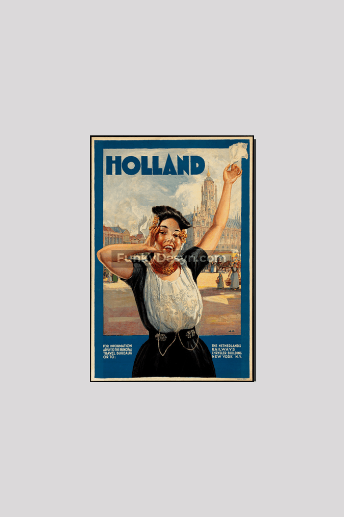 Holland Tourism Vintage Poster 8X12 Inches/ Wrapped Canvas Decor