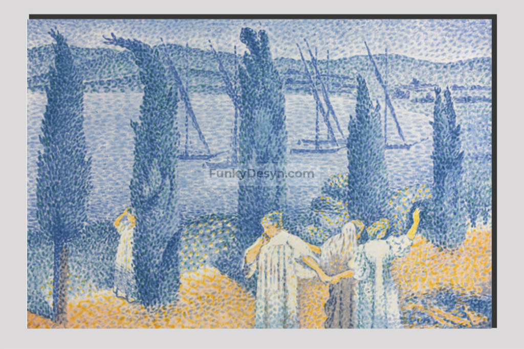 The Promenade; Landscape with Cypresses (1897) painting in high resolution by Henri-Edmond Cross
