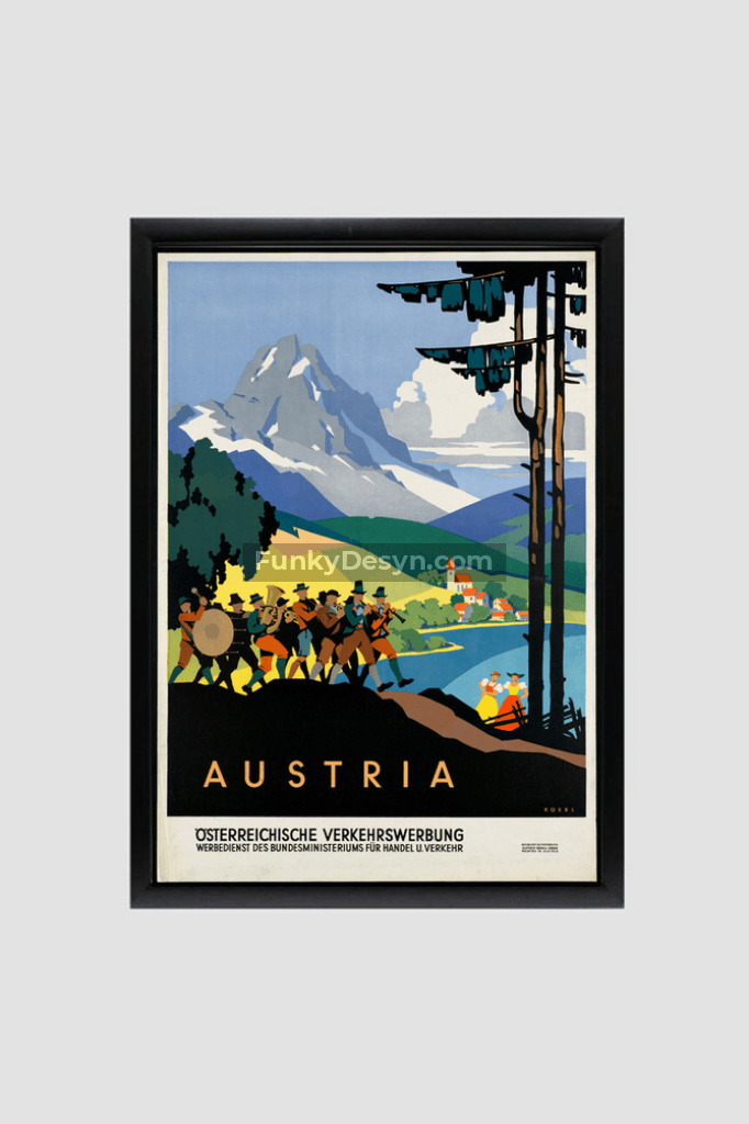 Austria Vintage Travel Poster 8.3X11.7 Inches/ Black Framed Decor
