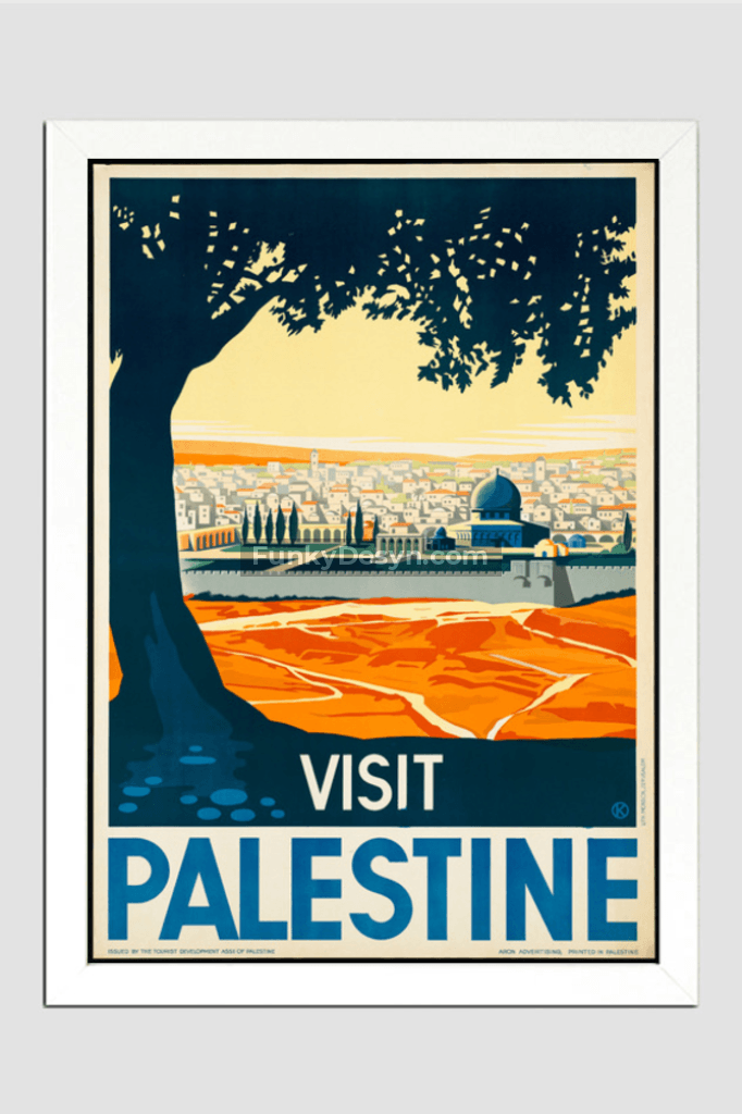 Visit Palestine Vintage Poster 11.7X16.54 Inches/ White Framed Decor