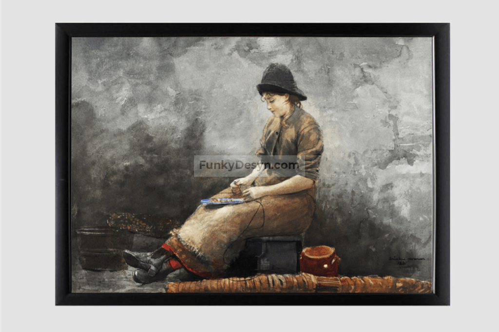A Fishergirl Baiting Lines (1881) by Winslow Homer