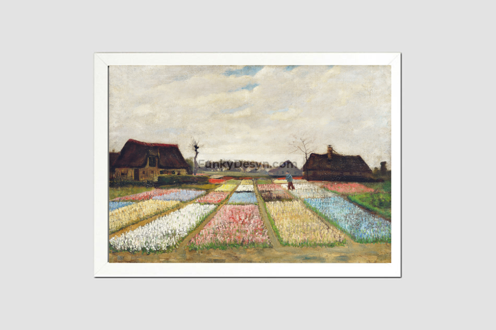 Flower Beds In Holland (1883) By Vincent Van Gogh. 8.3X11.7 Inches/ White Framed Poster