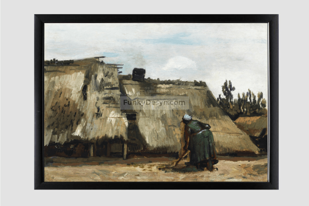 A Peasant Woman Digging In Front Of Her Cottage (C.1885) By Vincent Van Gogh. 11.7X16.54 Inches/