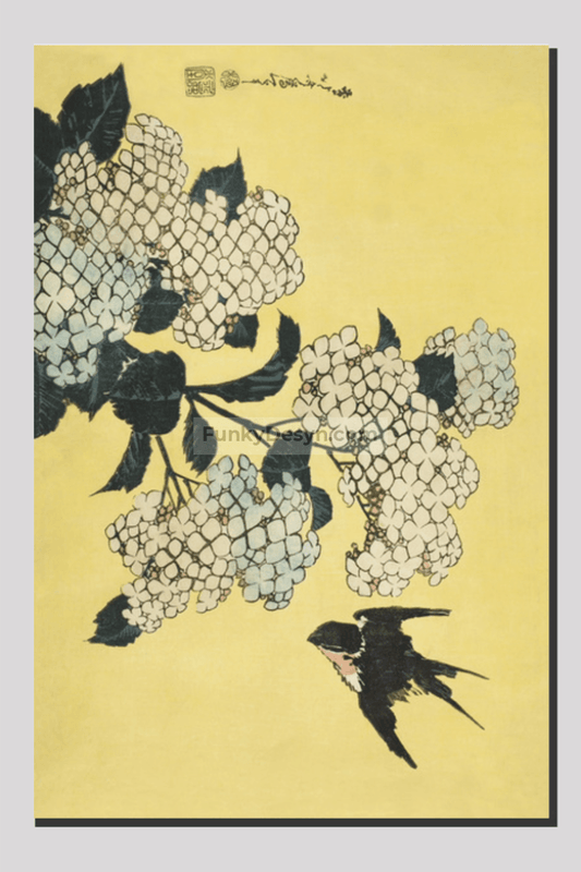 Hydrangea and Swallow, from an untitled series of large flowers by Katsushika Hokusai