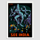 See India Ellora - Vintage Travel Poster 8.3X11.7 Inches/ White Framed Decor