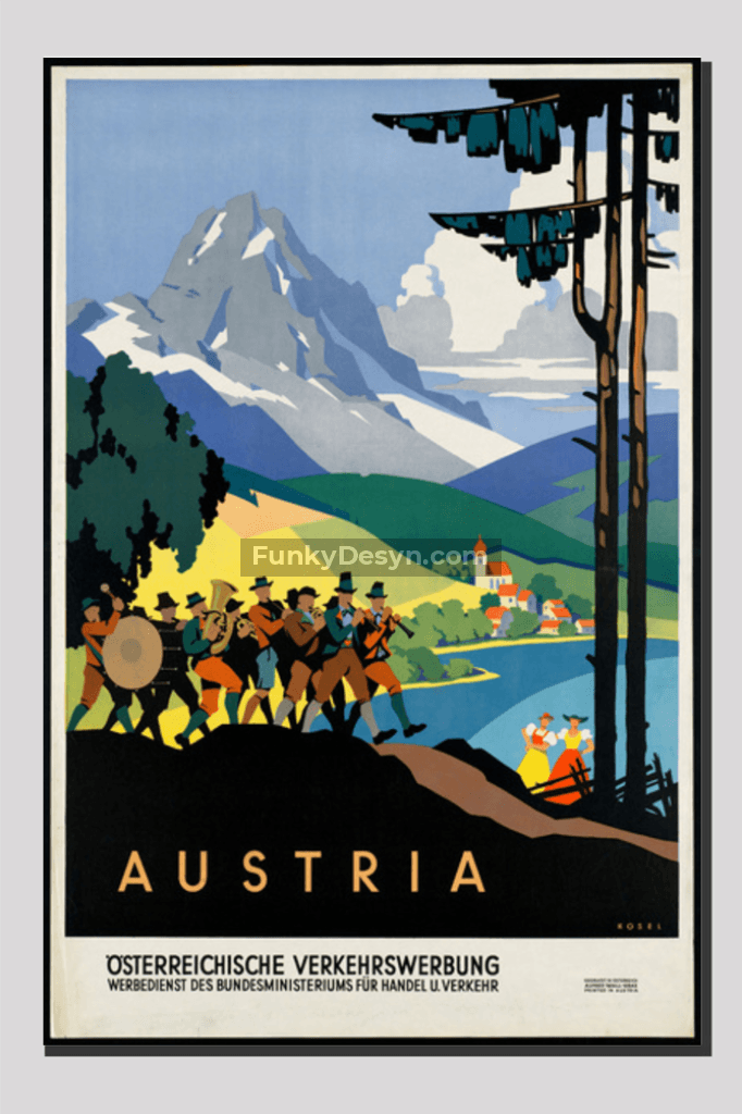 Austria Vintage Travel Poster 20X30 Inches/ Wrapped Canvas Decor