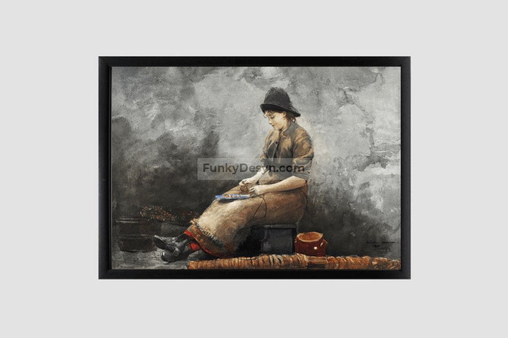 A Fishergirl Baiting Lines (1881) by Winslow Homer