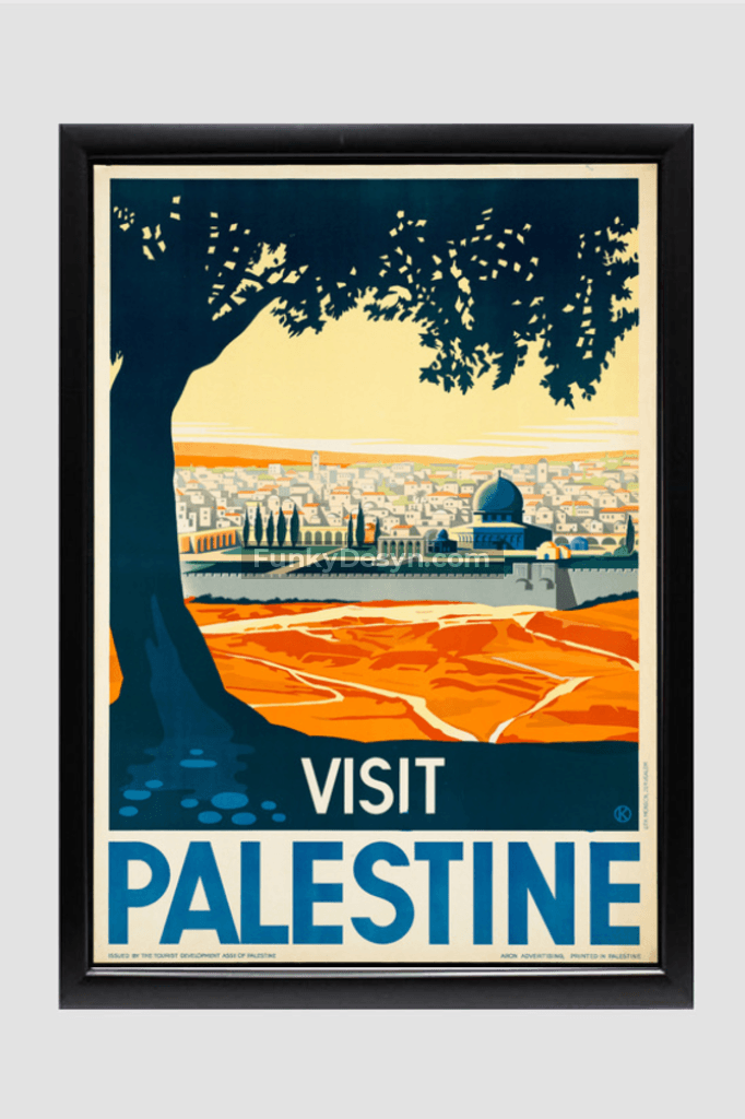 Visit Palestine Vintage Poster 11.7X16.54 Inches/ Black Framed Decor