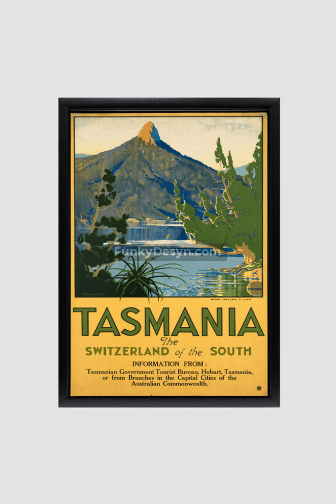 Vintage Tasmania Travel Poster 8.3X11.7 Inches/ Black Framed Decor